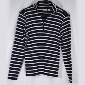 L.L Bean Navy Stripe Quarter Zip Pullover Women XS